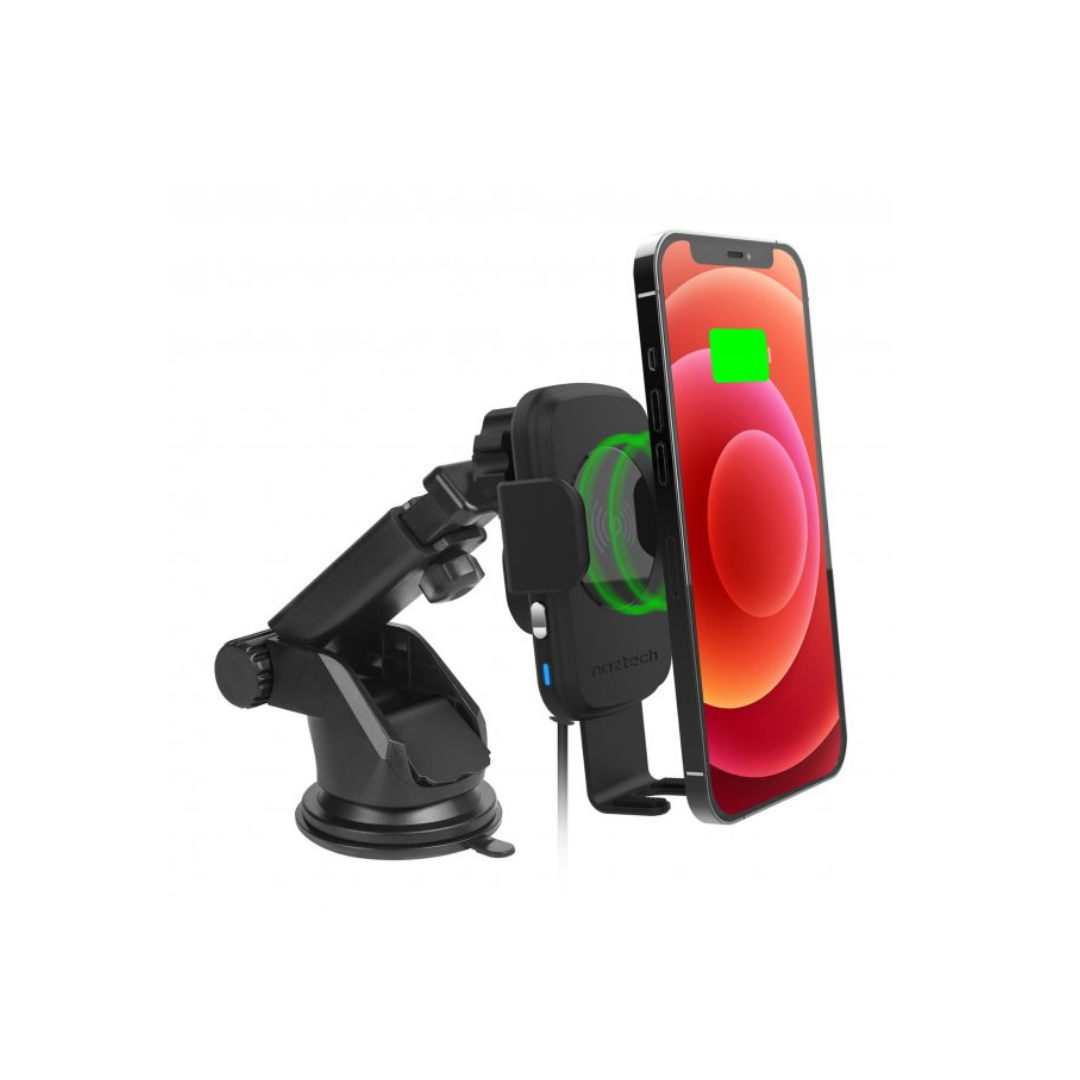Naztech 15W Black Smart Grip Wireless Charging Car Mount w/ Vent Mount & Suction Mount